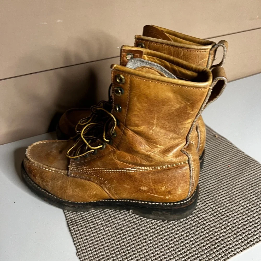 Herman Survivor Boots Mens 7 Leather Moc Toe Oil Resistant Work Boots Vintage